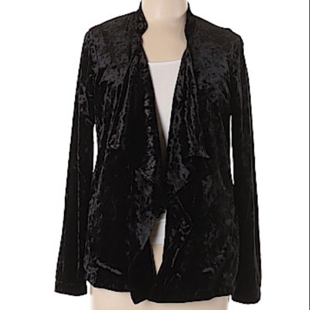 Bobeau | Black Drape Front Long Sleeve Velvet Cardigan